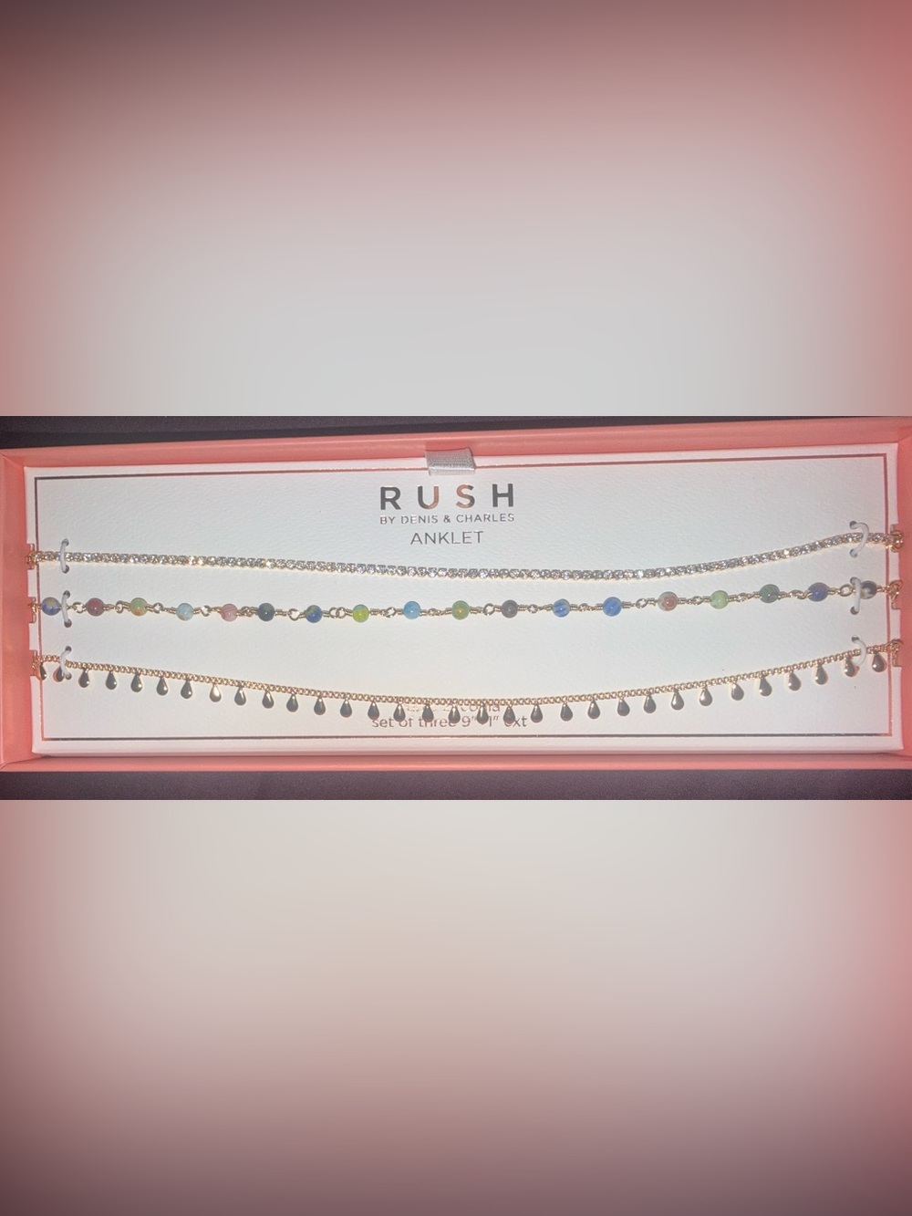 RUSH by Denis & Charles Multi-Color Bead & Gold Anklet Set NIP